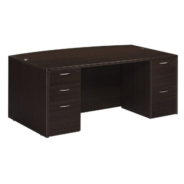 NTYP1 Nexus Reeded Laminate Bow Top Desk with BBF and FF Pedestals