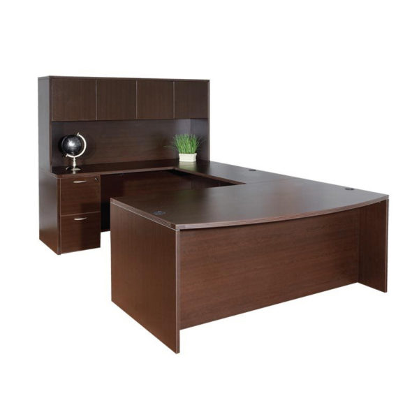 NTYP12 Nexus Reeded Laminate Bow Front U-Shape Desk with Hutch,  Box/Box/File and File/File Pedestals