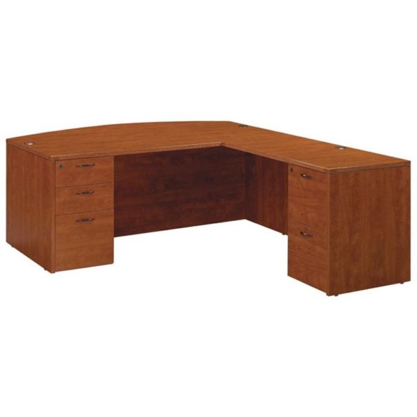 NTYP8 Nexus Reeded Laminate L-Shape Bow Front Desk with Box/Box/File and File/File Pedestals