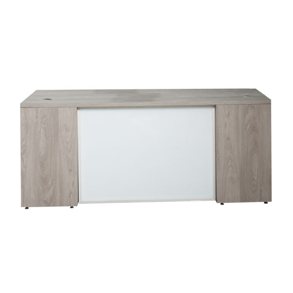 UP102FG, Ultra PREMIUM Step Front Laminate Desk Shell, 66" x 30 with Frosted Glass Modesty - Grey Oak Finish