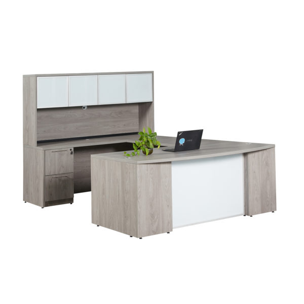 UP-BFU48FG-GO - Ultra PREMIUM Step Front Laminate Bow Front U-Set with Frosted Glass Accents