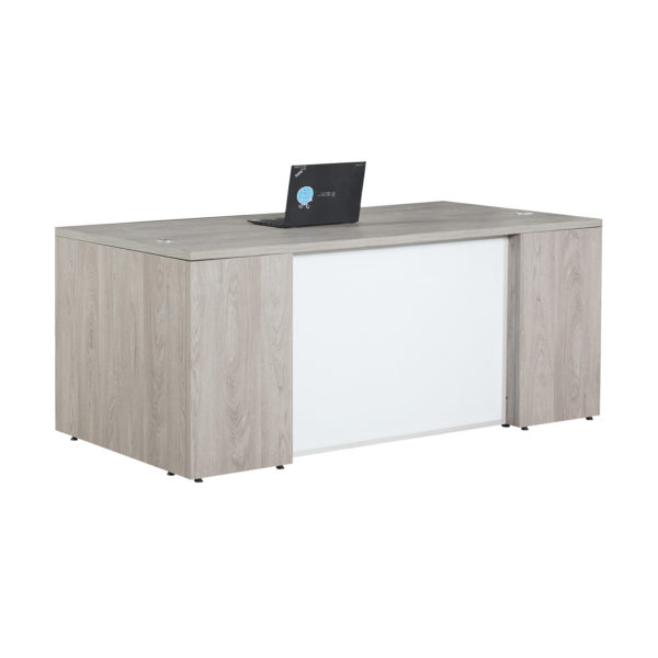 UP101FG, Ultra PREMIUM Step Front Laminate Desk Shell, 72" x 36 with Frosted Glass Modesty - Grey Oak Finish