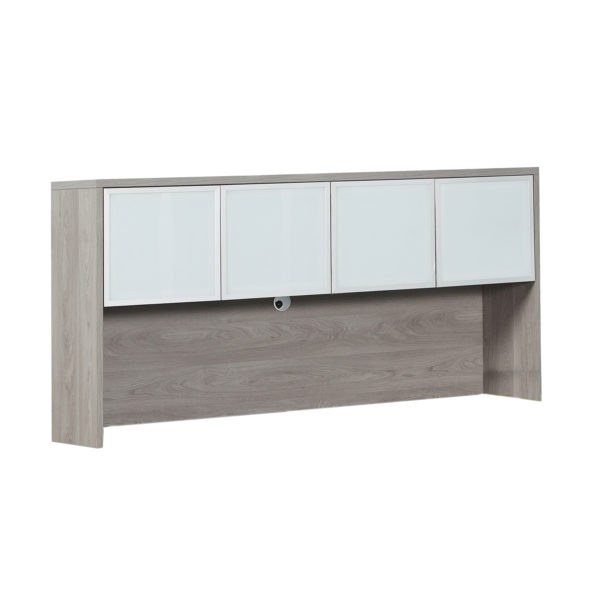 UP144FG, Ultra PREMIUM 72" Overhead Hutch with Frosted Glass Doors - Grey Oak Finish
