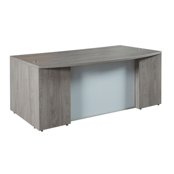 UP189FG-GO, Ultra PREMIUM Step Front Laminate Bow Front Desk Shell, 72" x 36/41 with Frosted Glass Modesty