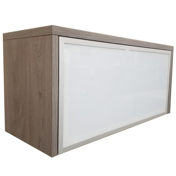 UPHW36- Ultra PREMIUM 36" Wide Wall Mounted Flipper Door Hutch, Laminate or Frosted Glass Door Options- Grey Oak Finish
