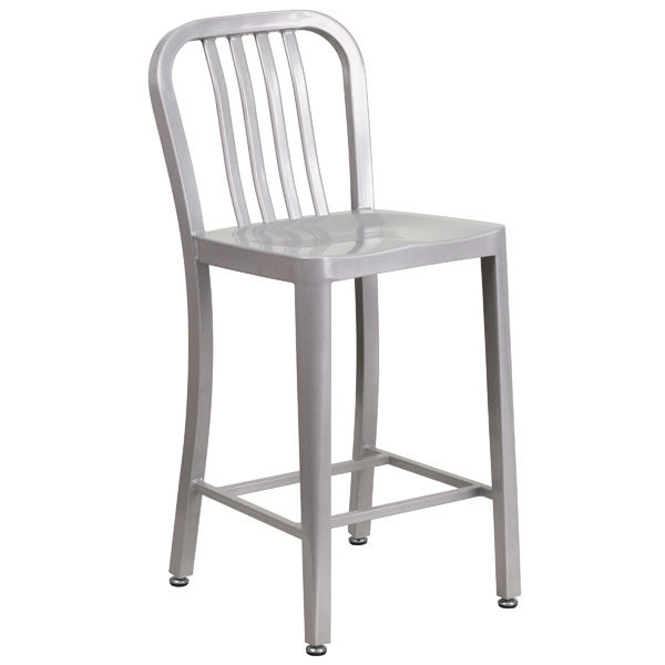 CI725BS Cafe It Cafe/Breakroom Silver Metal Indoor-Outdoor Bar Stool