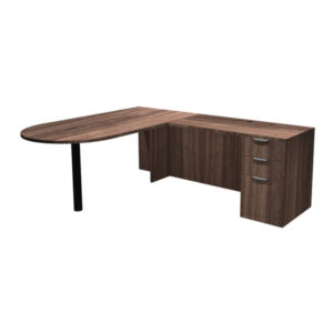 UTYP27-WAL - Ultra Laminate Bullet Top L-Shape Desk with Single Box/Box/File Pedestal - Walnut Strand